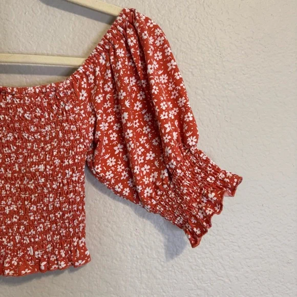 Billabong Orange Smocked Floral Crop Top Tube Top - S - Picture 5 of 11